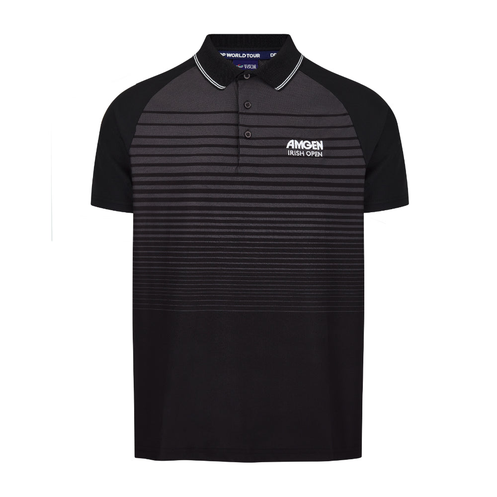 Amgen Irish Open Men's Black Striped Polo Shirt Front