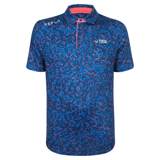 DP World Tour Reflo Men's Navy Ditsy Printed Polo Shirt