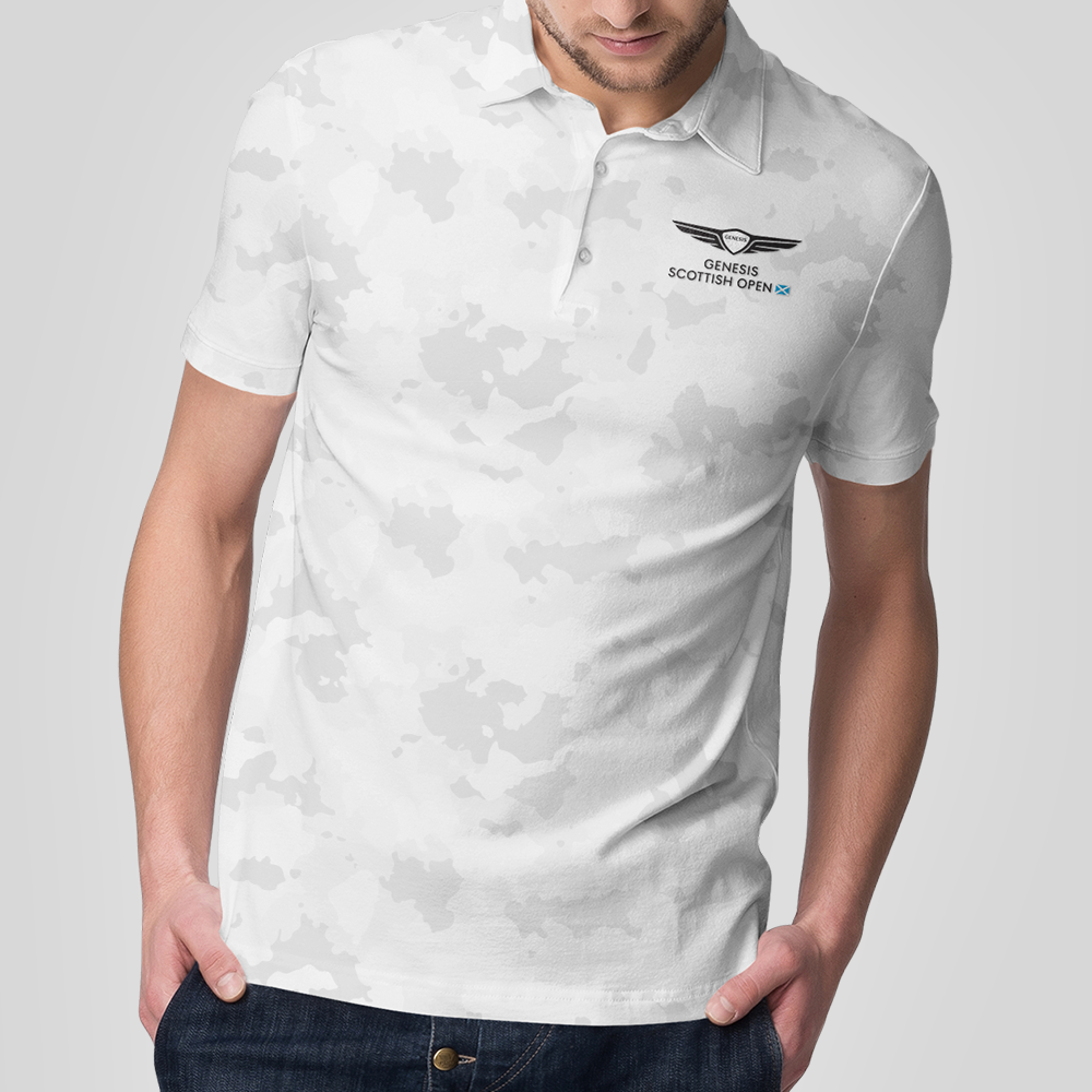 Genesis Scottish Open Men's White Camo Polo Shirt Model