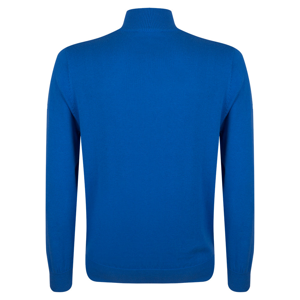 Genesis Scottish Open Glenmuir Men's Blue Saltire 1/4 Zip Sweater - Front