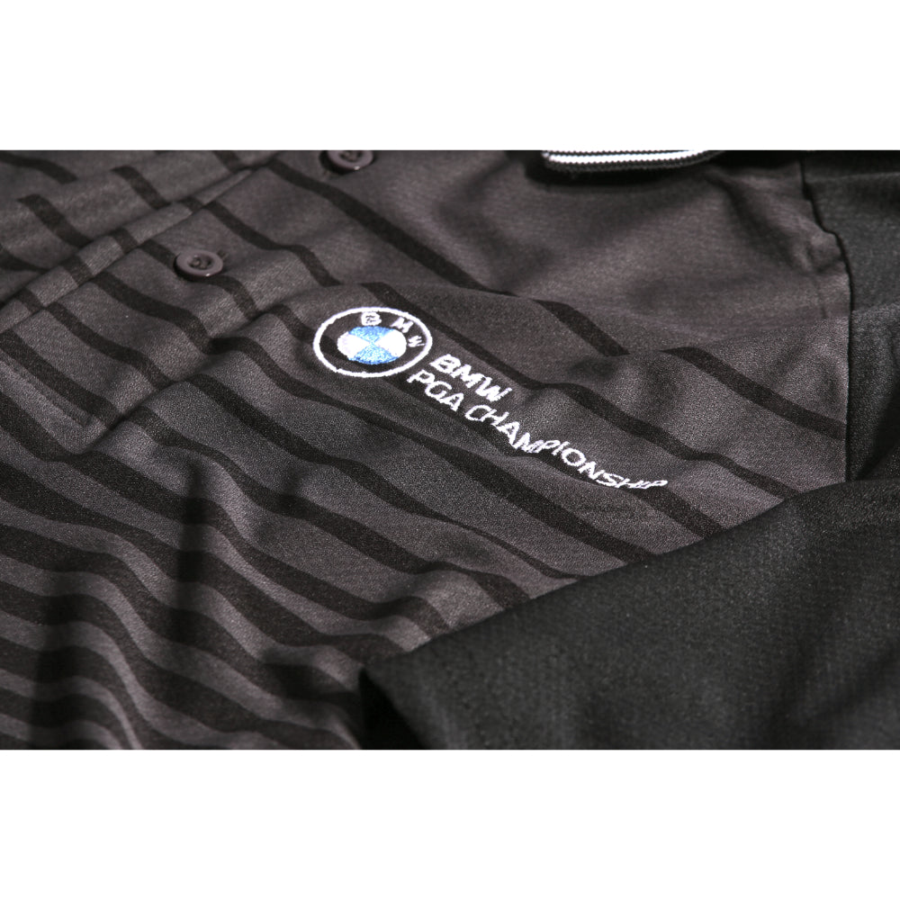 BMW PGA Championship Men&#39;s Black Striped Polo Shirt - Badge Close-up