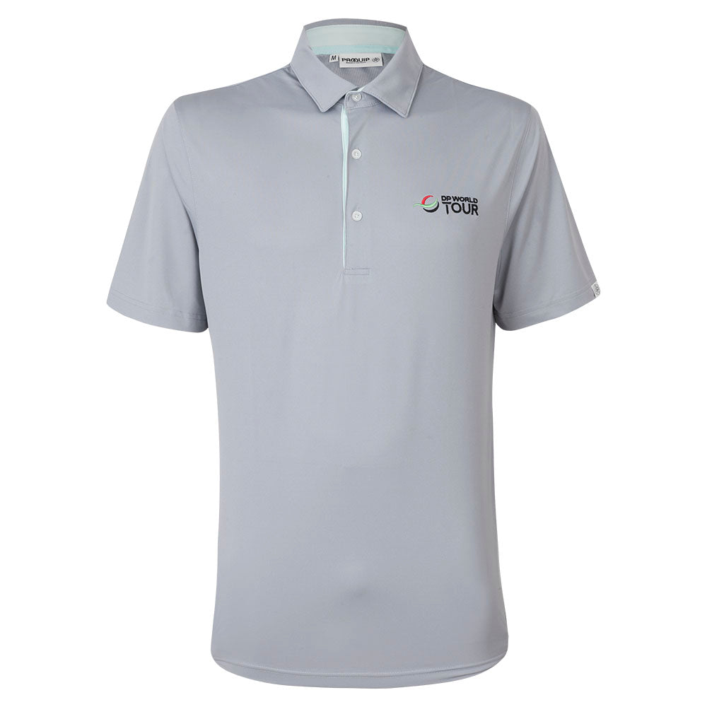 Mens DP World Tour Contrast Polo Shirt - Grey - Front