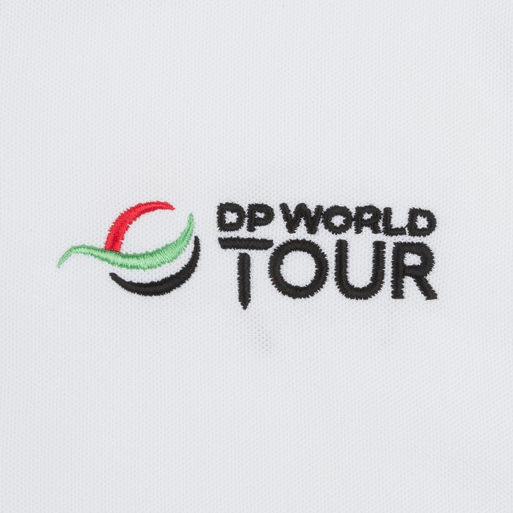 Women&#39;s DP World Tour Sleeveless Polo - White - Badge Close-up