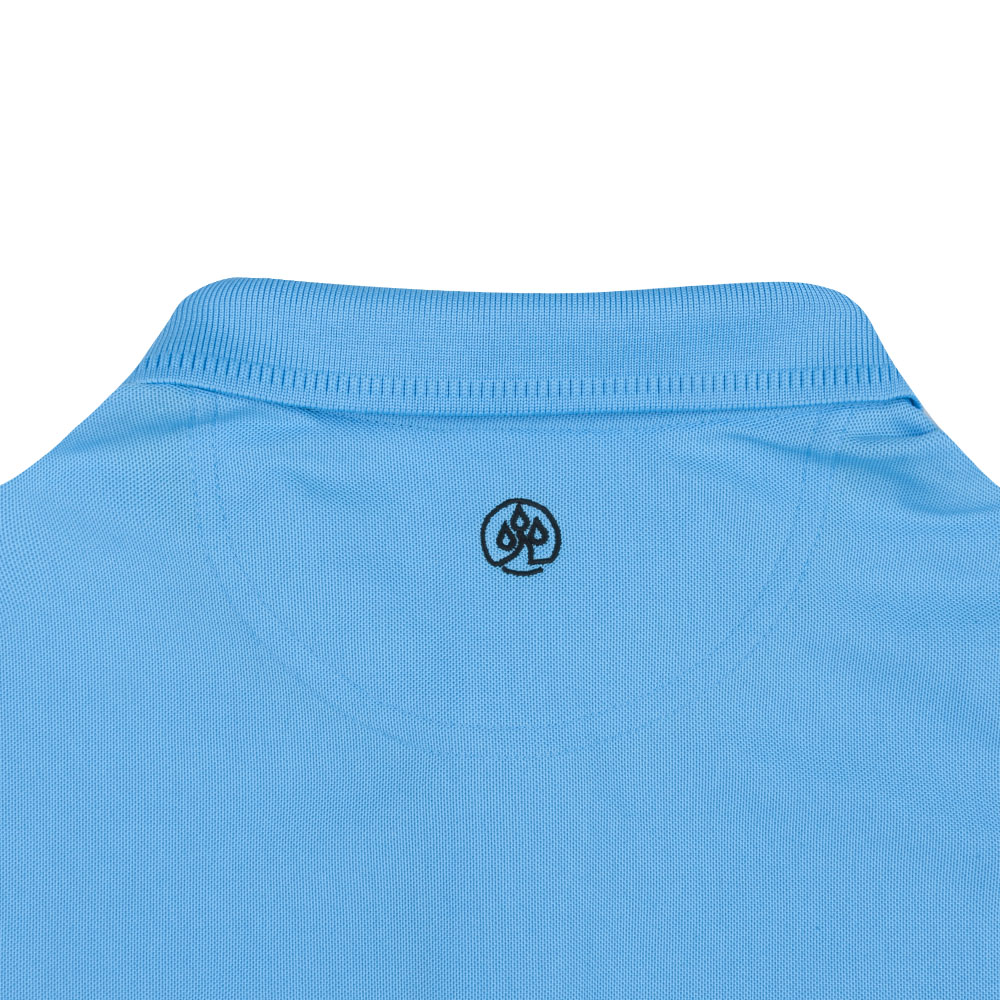 Mens DP World Tour Pique Polo Shirt - Blue - Logo Close-up