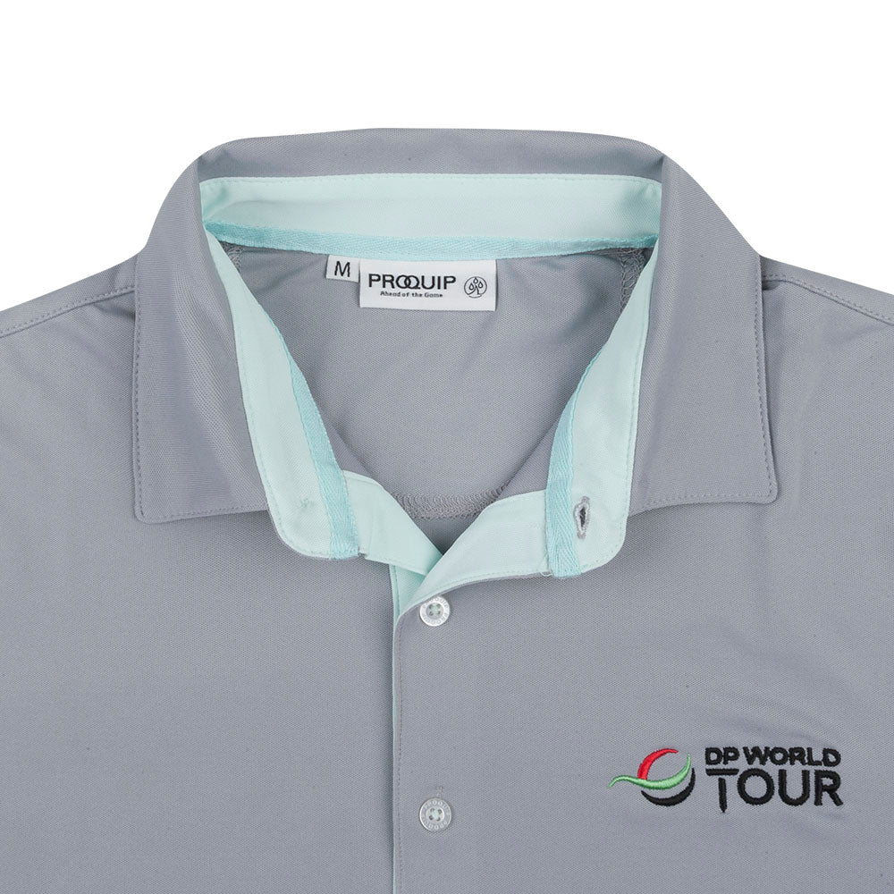 Mens DP World Tour Contrast Polo Shirt - Grey - Collar Close-up