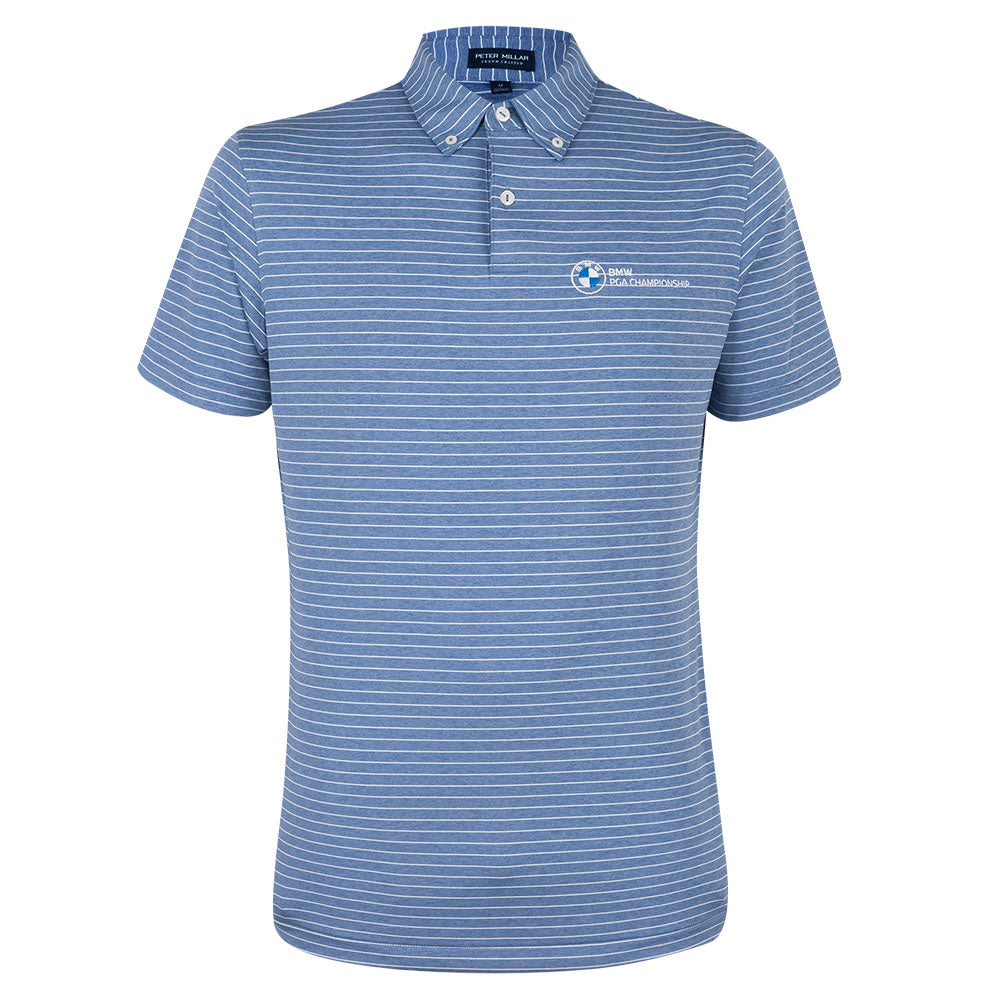 BMW PGA Championship Peter Millar Men's Blue Striped Polo - Front