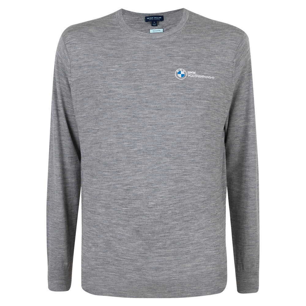 BMW PGA Championship Peter Millar Men's Grey Crew Knit - Front
