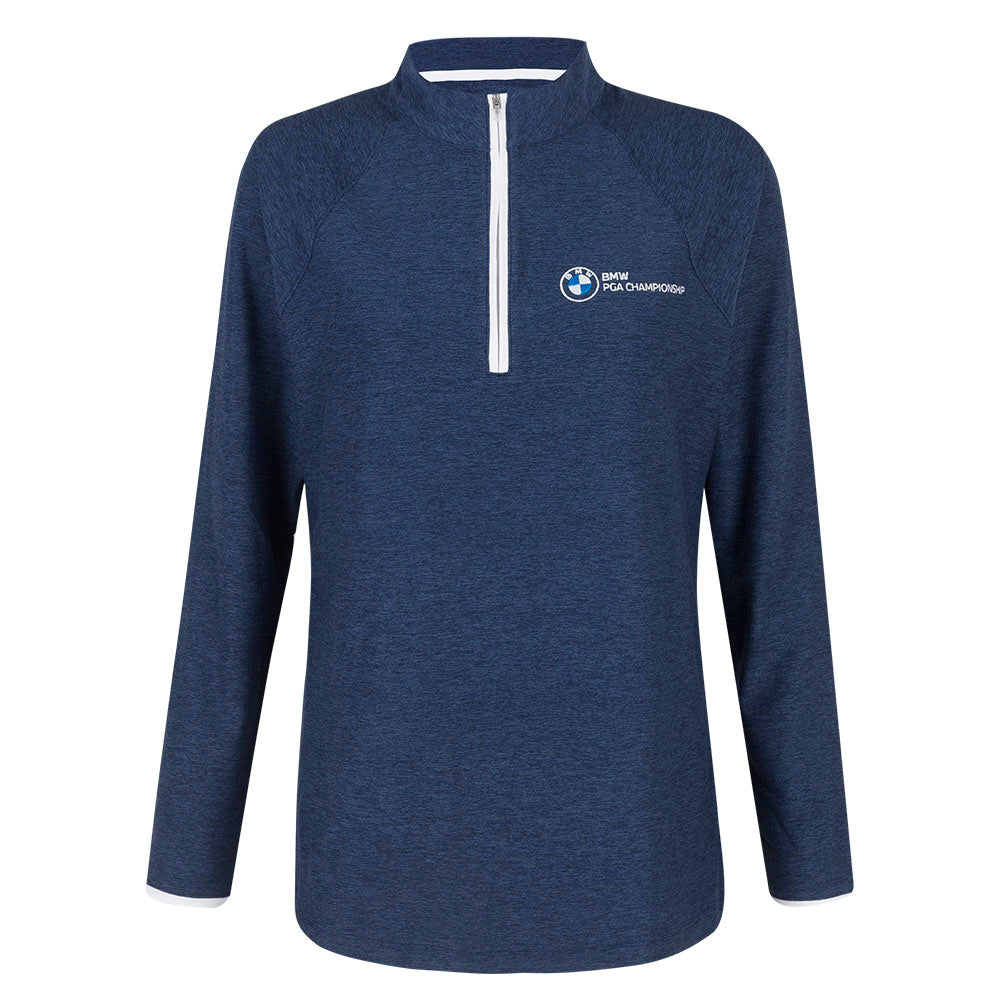 BMW PGA Championship Peter Millar Women's Navy 1/4 Zip Mid Layer - Front