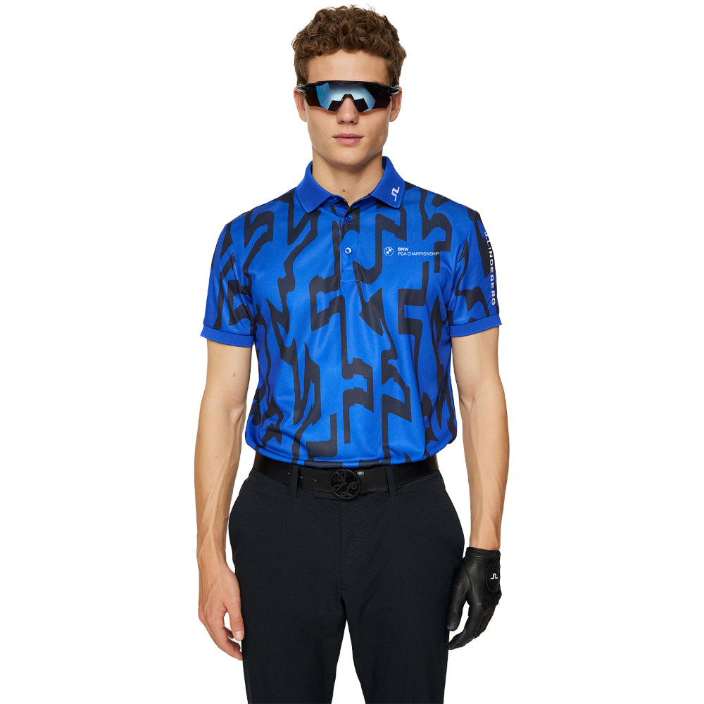 BMW PGA Championship J.Lindeberg Men's Blue Tour Tech Print Polo Shirt