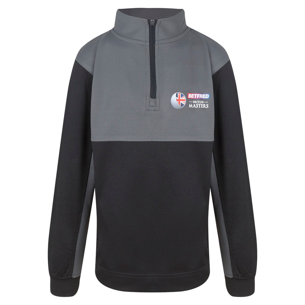 British Masters Youth 1/4 Zip Mid Layer - Black - Front
