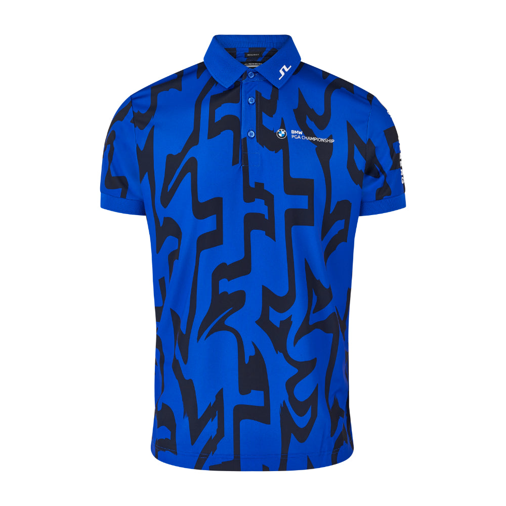 BMW PGA Championship J.Lindeberg Men's Blue Tour Tech Print Polo Shirt