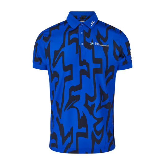 BMW PGA Championship J.Lindeberg Men's Blue Tour Tech Print Polo Shirt