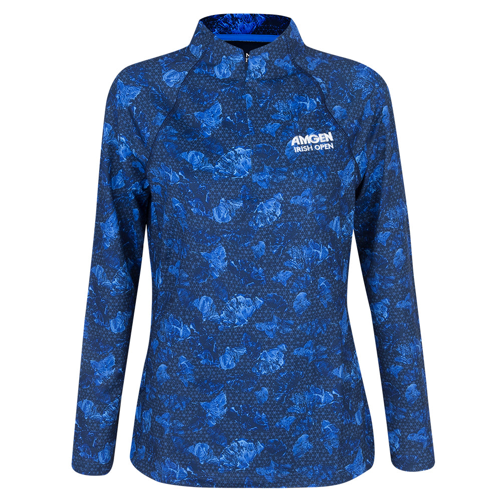 Amgen Irish Open Peter Millar Women&#39;s Blue Print 1/4 Zip Mid Layer