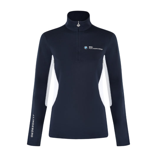 BMW PGA Championship J.Lindeberg Women's Navy Cookies 1/4 Zip Mid Layer
