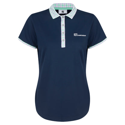 BMW PGA Championship FootJoy Women's Gingham Collar Navy Polo Shirt