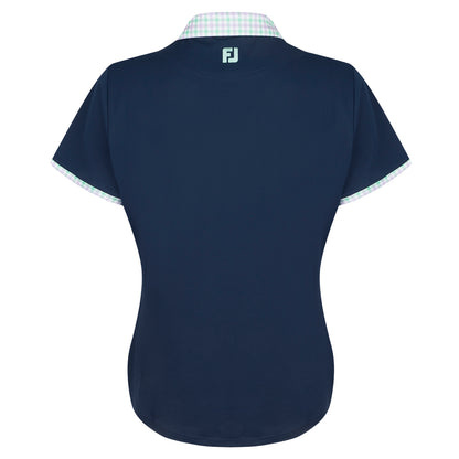 BMW PGA Championship FootJoy Women's Gingham Collar Navy Polo Shirt