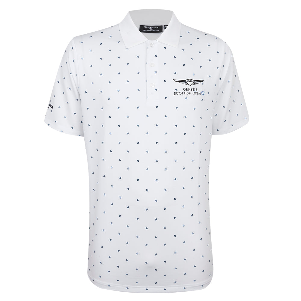 Genesis Scottish Open Glenmuir Men&#39;s White Saltire Print Polo Shirt