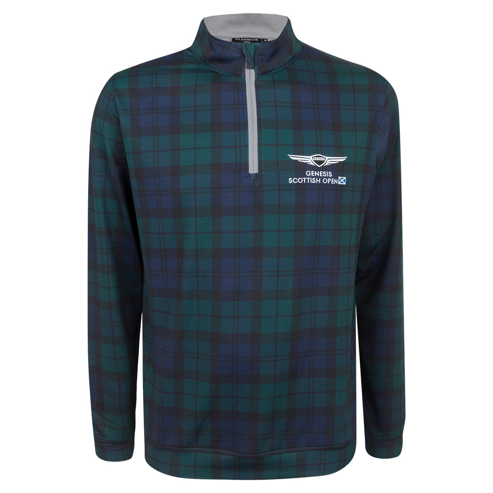 Genesis Scottish Open Glenmuir Men&#39;s Green Tartan 1/4 Zip Mid Layer