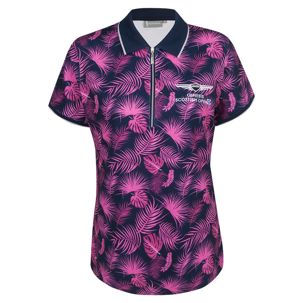 Genesis Scottish Open Glenmuir Women&#39;s Navy Tropical Print Polo Shirt