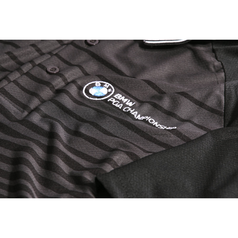 BMW PGA Championship Men's Black Striped Polo Shirt - Badge Close-up
