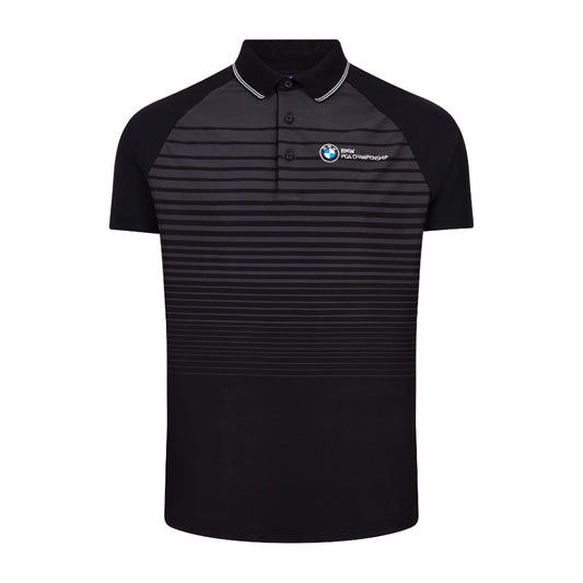 BMW PGA Championship Men's Black Striped Polo Shirt - Front