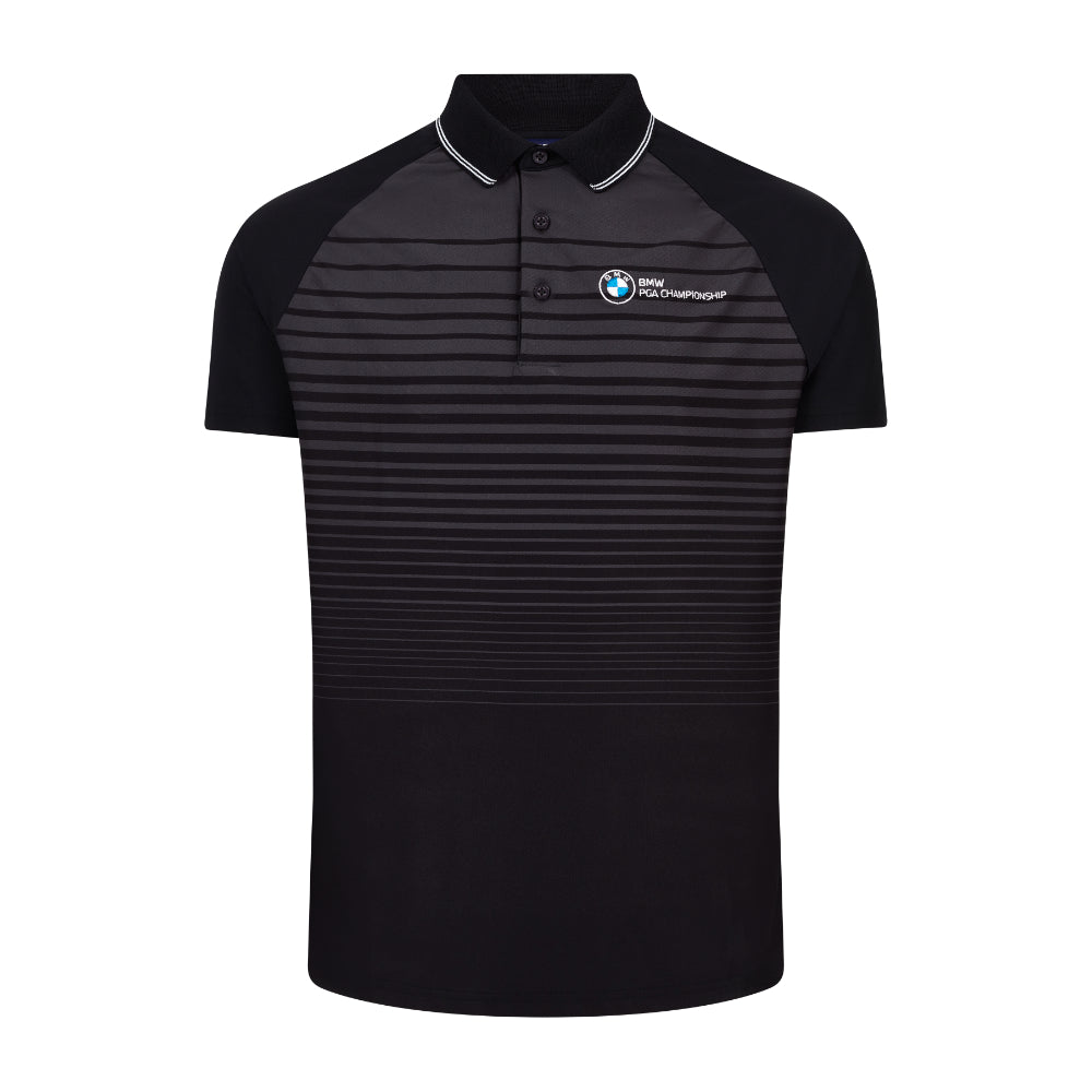 BMW PGA Championship Men&#39;s Black Striped Polo Shirt - Front