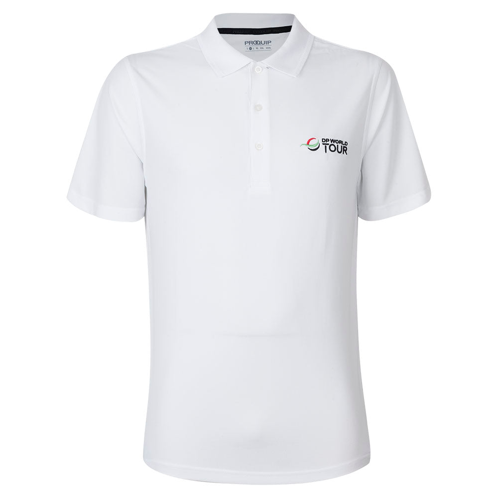 Mens DP World Tour Pique Polo Shirt - White - Front