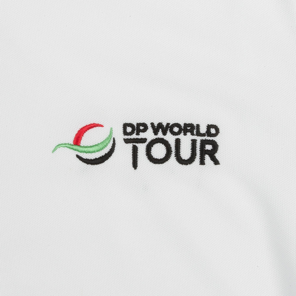 Mens DP World Tour Pique Polo Shirt - White - Badge Close-up