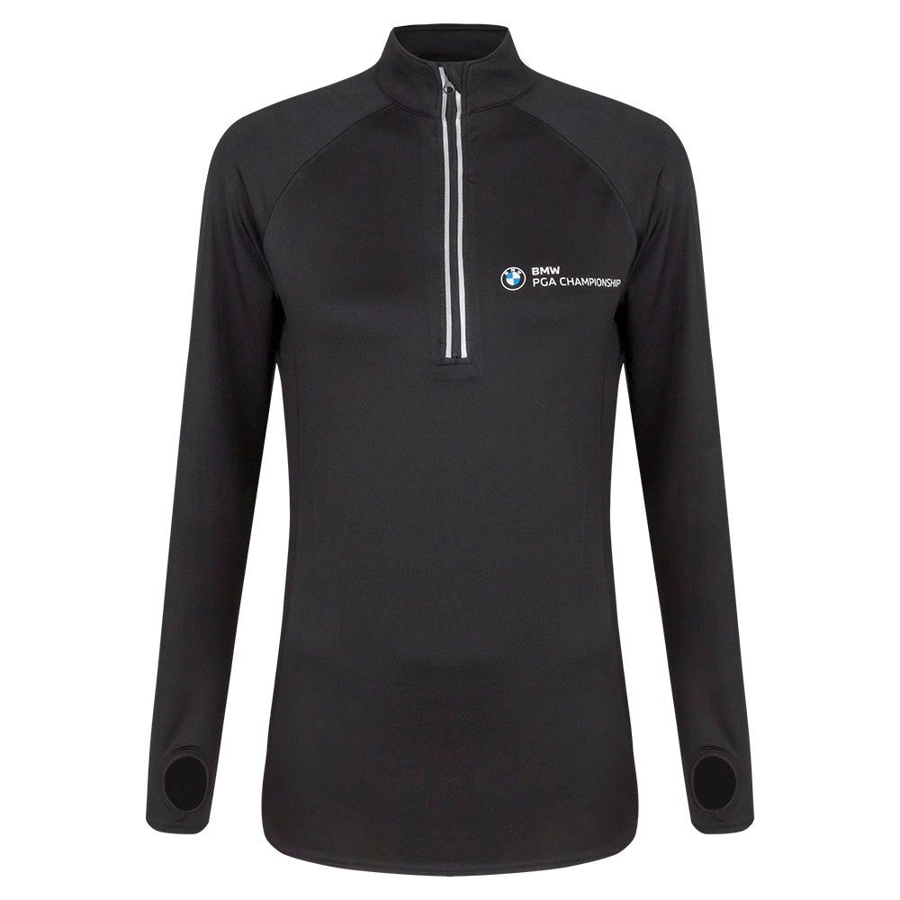 BMW PGA Championship Women's Black 1/4 Zip Mid Layer - Front