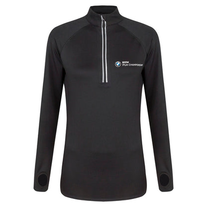 BMW PGA Championship Women's Black 1/4 Zip Mid Layer - Front