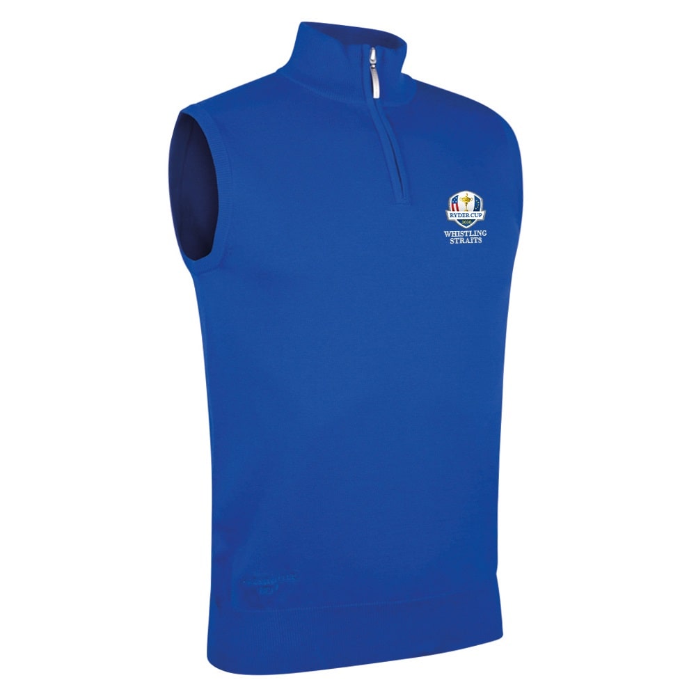 Mens Ryder Cup Stanley Cotton 1/4 Zip Sleeveless Mid Layer - Front